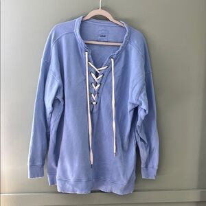 Casual Blue Lace-Up Women's Top